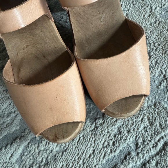 MIA Sweden Greta Leather Wood chunky Platform Clog Sandals Tan 39 / 9 - Picture 10 of 16